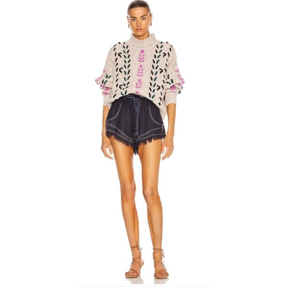 Isabel Marant Talapiz Women’s Silk Shorts size 34/2 NWT Navy Frayed Drawstring - Picture 1 of 10